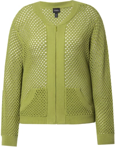 Ulla Popken - Dames - Gebreide blouson pailletten collegekraag lange mouwen - Pistache - Maat 50+