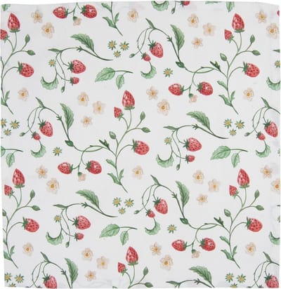 Clayre & Eef Servetten Katoen Set van 6 40x40 cm Wit Rood Katoen Vierkant Aardbeien Servet Stof