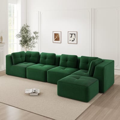 MODENUIT Hoekbank 74 cm Zitdiepte - Modulair Ontwerp Met Diepe Zitting - 4-Zits Voor Woonkamer - Cord Groen