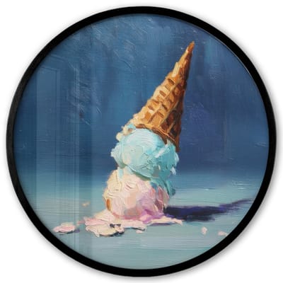 Poster in lijst Rond - Fotolijst 40x40 cm - Posters - Ijshoorn - Bolletjes - Smelt - Roze - Ronde posterlijst zwart - Decoratie - Wanddecoratie woonkamer - Muurdecoratie slaapkamer