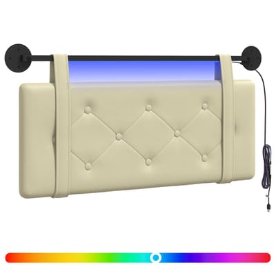 vidaXL - Hangend - hoofdbord - Met - LED-verlichting - Crèmekleurig - Kunstleer