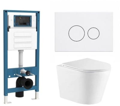 QeramiQ Dely Toiletset - inbouwreservoir Qeramiq Flush - slim zitting - kunststof glans witte bedieningsplaat - ronde knoppen - mat wit