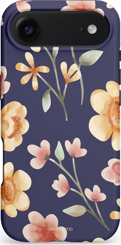 Casetastic hoesje geschikt voor Apple iPhone Air - MagSafe - Dubbellaagse bescherming - Fluweel Bloemendesign - Fashion Case - Donkergrijs Zand Perzik Grijs