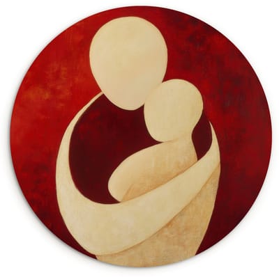 WallCircle® Wandcirkel 120x120 cm - Muurcirkel Abstract - Moeder - Kind - Rood - Muurdecoratie woonkamer - Wanddecoratie slaapkamer - Kamer decoratie accessoires - Ronde schilderijen XXL