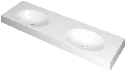 INK Smooth Wastafel Polystone Dubbel Zonder Kraangaten - 1600x450x90 mm - Glans Wit