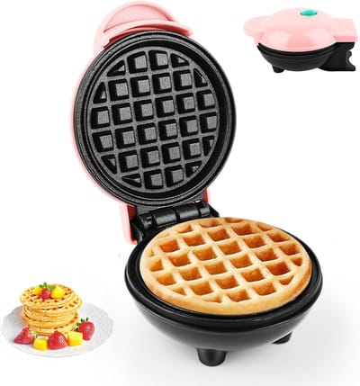 Mini Wafelijzer - Belgische Wafels - Snelle Ontbijtjes - Dubbelzijdig Verwarmen - Ø 10 cm - Roze