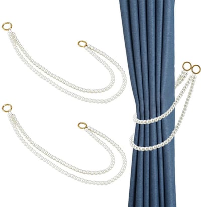 Dailygoody - Parelgordijnbanden - Decoratieve gordijnhouders - Lichtgeel - Gordijn tiebacks - Perfect voor elk interieur - Inclusief metalen ringen