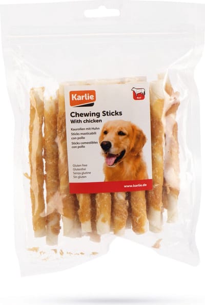 4x Karlie kippenkauwstaafjes - hondensnacks kip - kauwkluifjes met kip runderhuid - voordeelverpakking - kipstokjes 20st