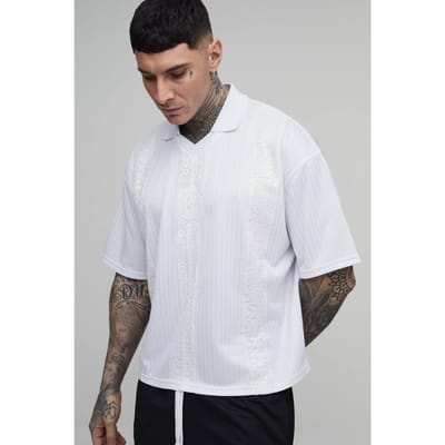 Lang Oversized Boxy Gestreept Shirt Met Kanten Paneel Football Top | White | Size Small