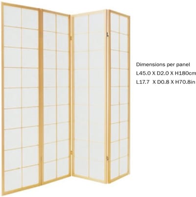 Fine Asianliving Japanse Kamerscherm B180xH180cm 4 Panelen Shoji Rijstpapier Naturel