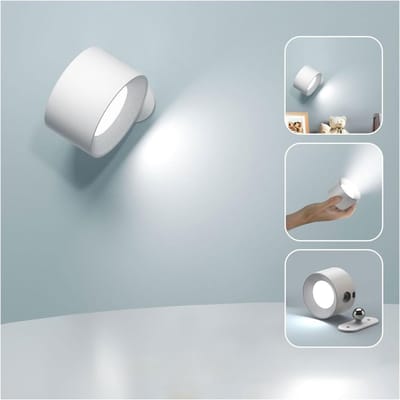 GELLDG LED-wandlamp geschikt voor binnen - Oplaadbare - Touchbediening - Helderheidsregeling met 3 standen - 360° draaibaar - Geschikt voor woonkamers, slaapkamers, trappenhuizen en gangen - Draadloze wandlamp - Wit