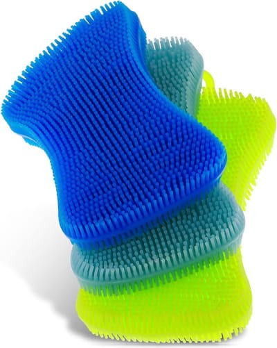 Multifunctionele Silicone Sponsen voor Lichaamsreiniging en Keukenafwas - 3 Stuks Dubbelzijdig met Houder voor Badkamer en Huishoudelijk Gebruik