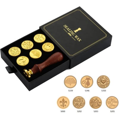 Wax Seal Stamp Kit Retro Vintage Zegelwasstempel Houten handvat Vervangbare stempelkop met cadeau Style 1