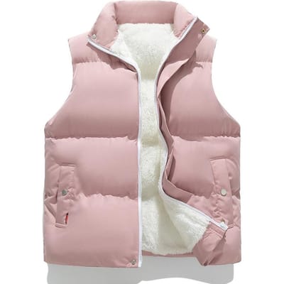 Gilet à Col Montant pour Homme Hiver Nouvelle Tendance Gilet en Velours Épaissi Veste en Coton L white