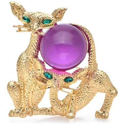 Nouvelles broches en résine pour chat pour femmes, boule de jeu colorée, chat, animal de compagnie, broche de fête décontractée, cadeaux violet