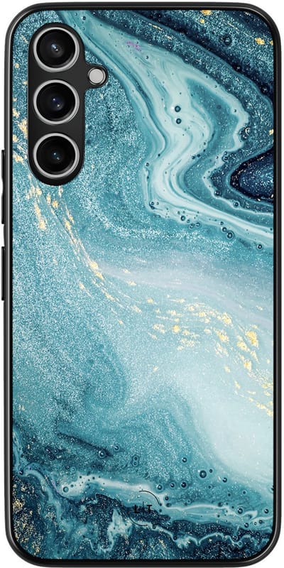 Leuke Telefoonhoesjes - Hoesje geschikt voor Samsung Galaxy A54 - Marmer blauw - Backcover zwart - Marmer - Blauw