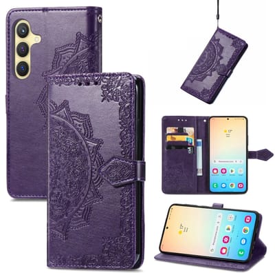Voor Samsung Galaxy S24+ 5G Mandala bloem reliëf lederen telefoonhoes (paars)