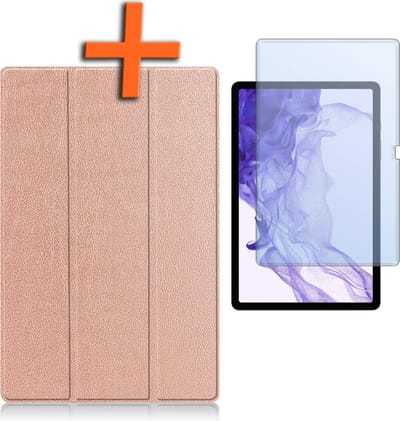 Hoesje - Geschikt voor Samsung Galaxy Tab S9 Plus - Met Screenprotector - Trifold Bookcase - Hard Cover Case - Met Uitsparing Geschikt voor S Pen - Hardcover Book - Tablet Hoes - Rosé goud