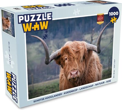 Puzzel Schotse Hooglander - Koeienkop - Landschap - Natuur - Koe - Legpuzzel - Puzzel 1000 stukjes volwassenen