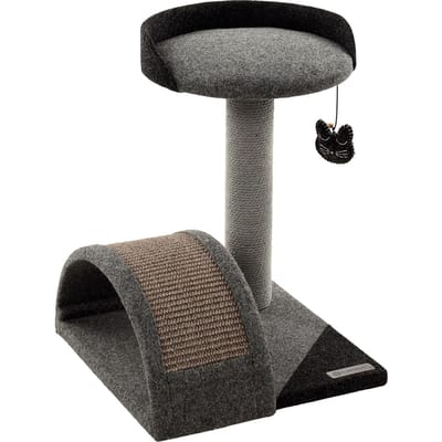 Krabpaal – Gene Grijs & Donkergrijs 43x45x45cm – compacte kattenkrabpaal met sisal krabmat, ligplateau & speeltje met bel
