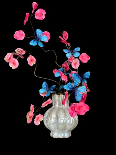 Vlinderboompje met blauwe vlinders – 35 cm – goud – Seta Fiori