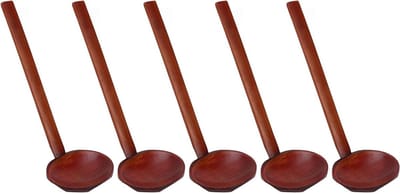 Set van 5 Houten Soeplepels met Lange Handgreep voor Keuken en Kookgerei - Ideaal voor Soepen, Stoofschotels en Bakken