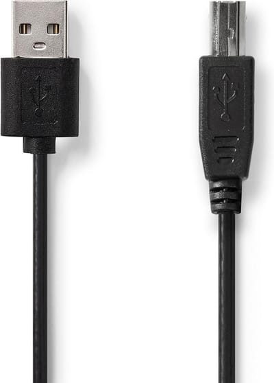 USB-Kabel - USB 2.0 - USB-A Male - USB-B Male - 7.5 W - 480 Mbps - Vernikkeld - 1.00 m - Rond - PVC - Zwart - Label