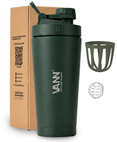 VANN® 3-wandige RVS shakebeker 750 ML - Premium Proteïne & Eiwit Shaker - ULTIMATE SHAKER™ - 12 uur koud - Donker groen