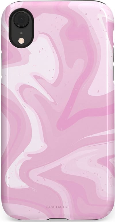 Casetastic hoesje geschikt voor Apple iPhone XR - Dubbellaagse bescherming - Zoet Roze Marmer - Fashion Case - Lichtroze Wit