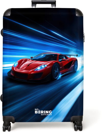 NoBoringSuitcases.com® - Koffer groot - Reiskoffer lichtgewicht - Rode racewagen in digitale snelheidswereld - Rolkoffer met 4 wielen - Grote trolley XL - 98 liter bagage