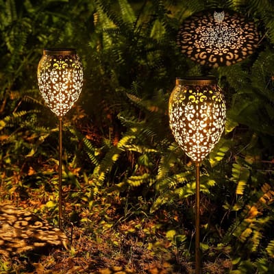 Zonne-energie Tuinverlichting van Metaal - IP65 Waterdichte LED Lampen voor Balkon en Patio - Vintage Decoratie voor Buitenruimtes