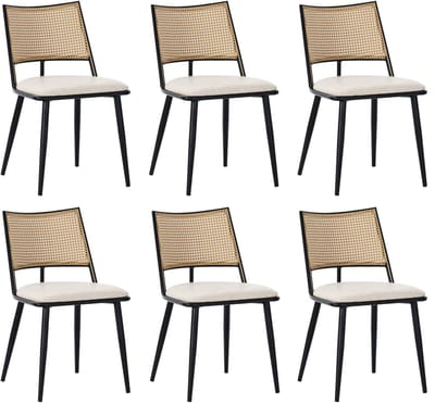 PU eetkamerstoelen - set van 6 - rotan rugleuning - woonkamer - slaapkamerstoel - zwart