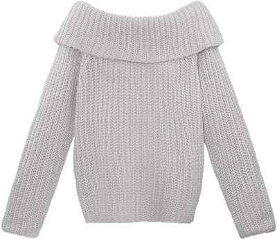 Elegante Off-Shoulder Trui van Gerecycled Polyester - Grijs - Maat L/XL