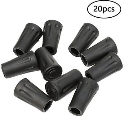 OUYLAF 20 stuks Wandelstok Dop - Krukdoppen - Wandelstok Reservedoppen - Walking Stokdop - Zwart - walking doppen - Rubberen Grip