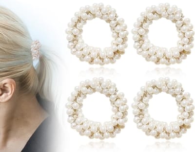 Set van 4 Scrunchies voor Haar - Elastische Haarbanden met Kralen voor Ponytails en Hairstyling