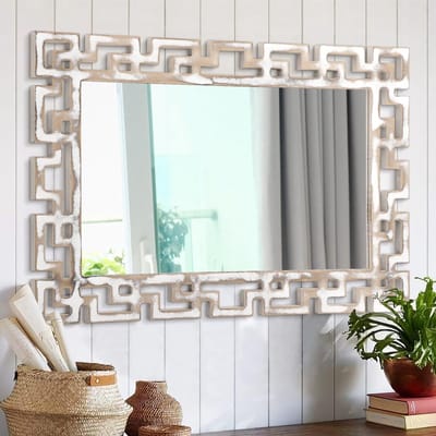 Grote Decoratieve Wandspiegel 65x45cm Rechthoekig met Houten Frame voor Slaapkamer, Woonkamer en Badkamer Decoratie
