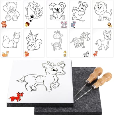 Priknaaldenset voor kinderen vanaf 4 jaar, 10 dierenthema's, 2 priknaalden en 2 prikvilt, creatieve en educatieve activiteit voor ontwikkeling en plezier