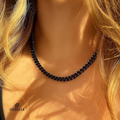 Leerella Unisex Zwart 5mm Cubaanse Schakelketting – 50 cm – Roestvrijstaal