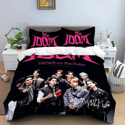KPOP Dekbedovertrek Kussensloop S-Stray-K-Kids Beddengoed Set Volwassene Jongen Meisje Slaapkamer Decoratie Kindercadeau Enkel Dubbel Grote Maat EU Double(200*200cm)3pcs