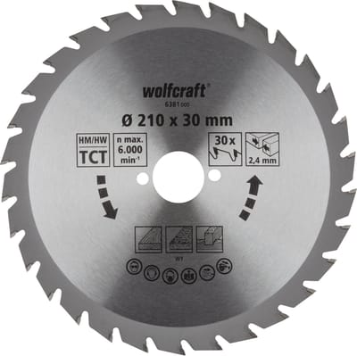 wolfcraft - Cirkelzaagblad 210x30mm - 30 Tanden - Zaagblad voor Cirkelzaag - Serie groen - 6381000