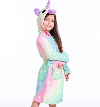 BoefieBoef Kinderbadjas Sprankelende Eenhoorn – Ochtendjas & Pyjamajas voor Jongens en Meisjes – Zacht Flanel – Unicorn – 2-5 Jaar - lengte 90-120 cm