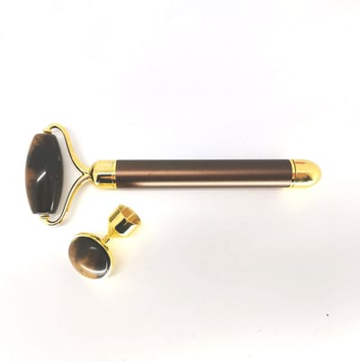 2 in 1 Vibrerende Jade roller met echte Tijgeroog edelsteen voor gezicht, oog en nek massager roller beste Anti-Aging oplossing. Kado tip!!