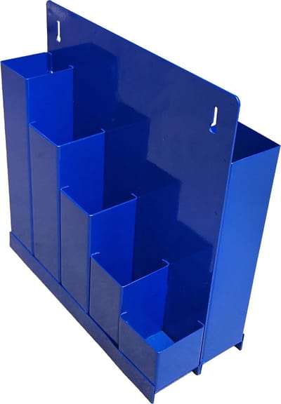 Kortpack - Dubbelzijdig Opbergrek voor Kabelbinders/ Tyraps - 10 Vakken voor Korte en Lange Tyraps - Blauw - 1 stuk - Van Gepoedercoat Staal - (099.0225)