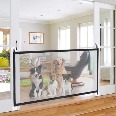 KZQ Vrijstaande, opvouwbare hondenluik van 70,8 x 28 inch voor de veiligheid van uw puppy - geschikt voor gebruik binnenshuis, in deuropeningen en op trappen.