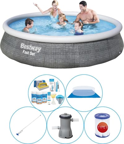Fast Set Rattan Rond 396x84 cm - 6-delig - Zwembad Super Deal