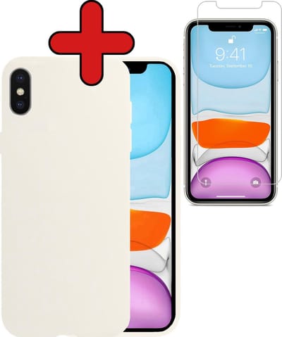 Hoesje - Met Screenprotector - Geschikt voor Apple iPhone X - Sterk & Shockproof - Telefoon Hoes - Back Cover - Siliconen Case - Telefoonhoes - Wit