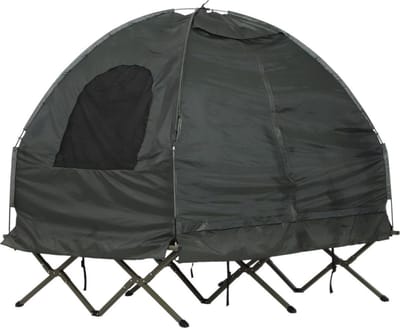 Kampeerbed met matras, slaapzak en tent - Stretcher - Veldbed - Vistent - Opvouwbaar - Groen - L 193 B 136 H 178 cm