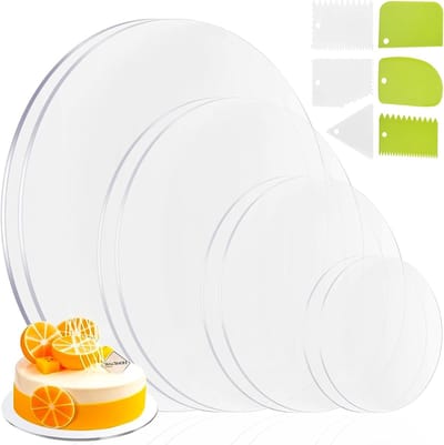 8-delige Set Transparante Acrylaat Taartbodems met 6 Taartscharen, Ideaal voor Taarten, Taartplaten van 10/15/20/25 cm, Perfect voor het Serveren van Taarten en Taartjes