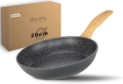 Koekenpan Inductie - Kleine Pan - Dagelijks Koken - Antiaanbak Laag - 20cm Diameter - Donker Hout