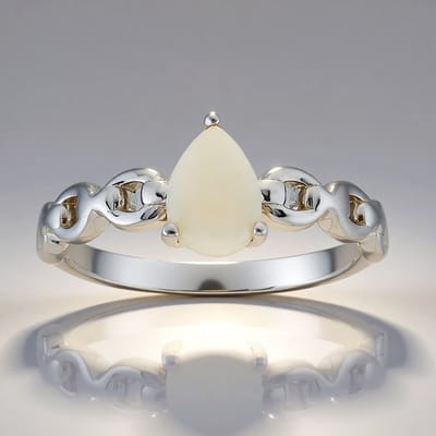 Cavill - Zilveren Ring met Witte Australische Opaal 0,356 ct - 925 Sterling Zilver Geplatineerd - Modern Elegant Peervormige Cabochon Ring 21x19 mm